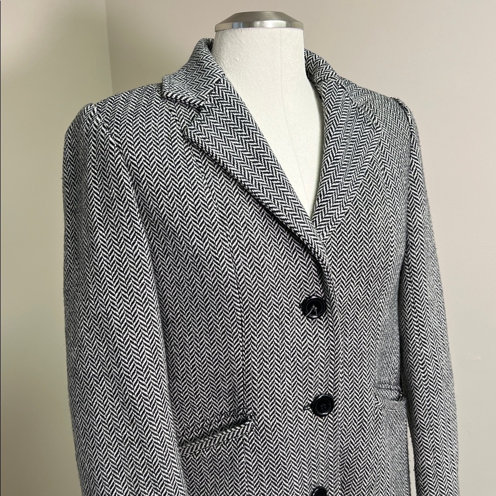 George Wool Blend Herringbone Notched Lapel Button Front Closure Overcoat 12/14